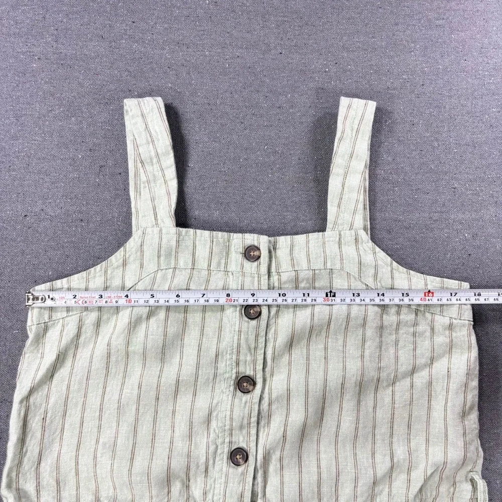 Everlane Jumpsuit Womens 8 Green Striped Linen Sleeveless Button Front Belted